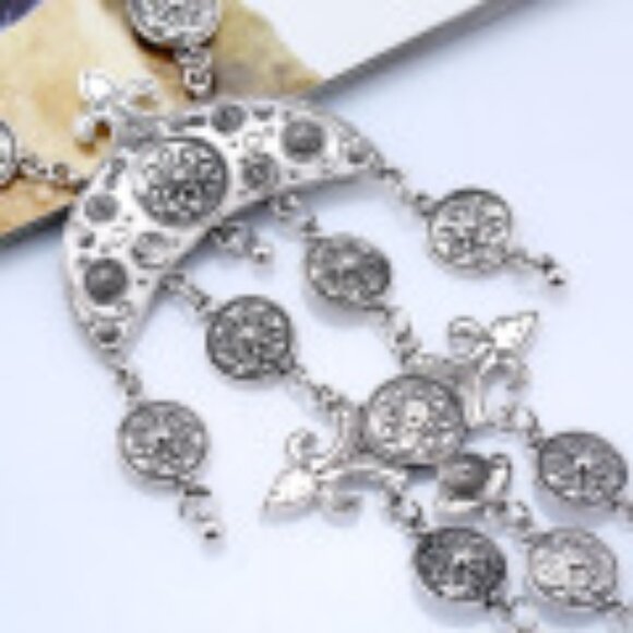 #037 Luxury Temperament Floral Coin Tassel Necklace with Earrings - Picture 2 of 4